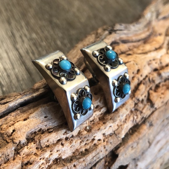 Vintage Mexico Sterling Silver Clip Earrings Boho - Picture 2 of 16